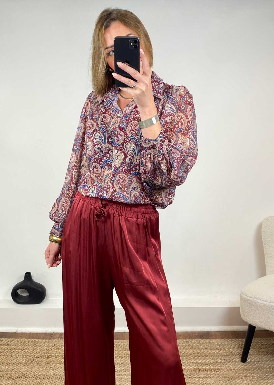 Gabriella Paisley Blouse in Red