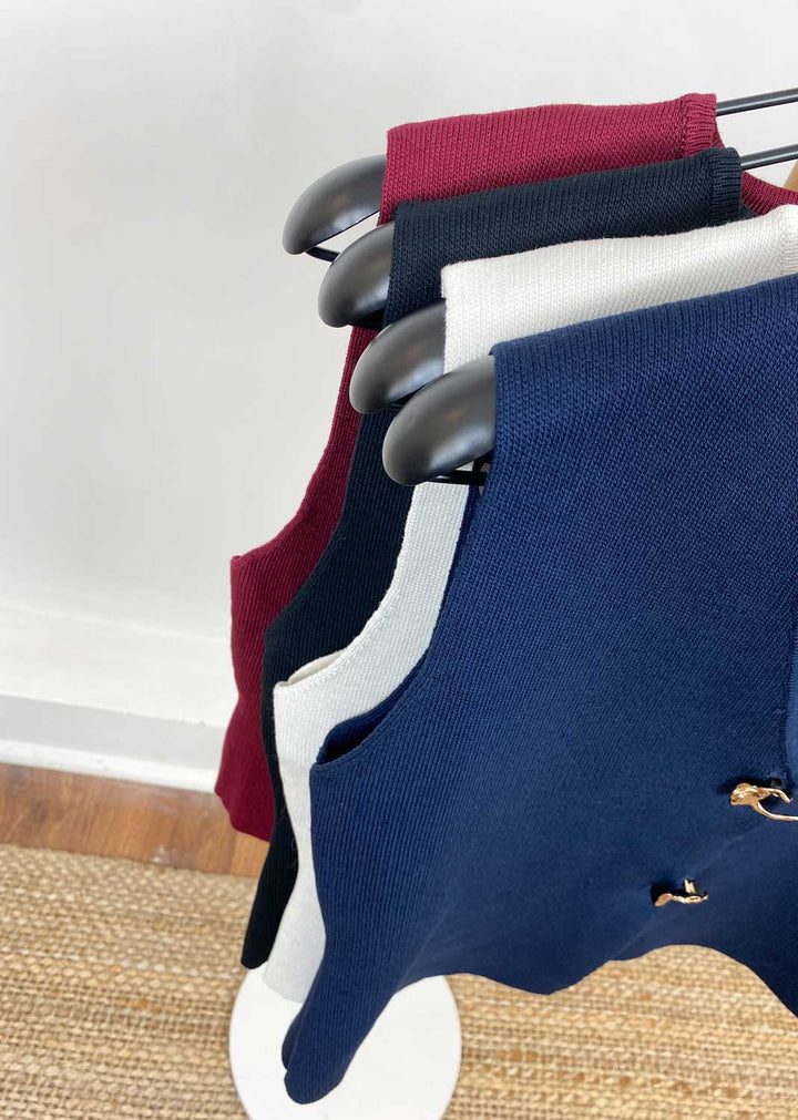 Gaelle Gold Button Knit Waistcoat in Navy