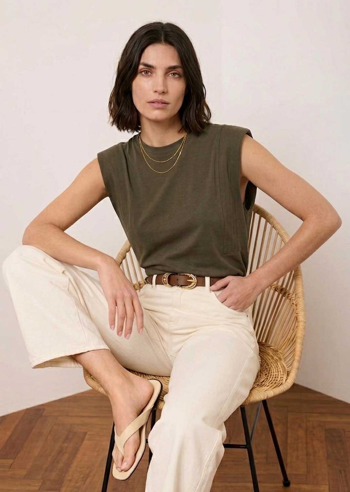 Genevieve Khaki Extended Shoulder Tshirt