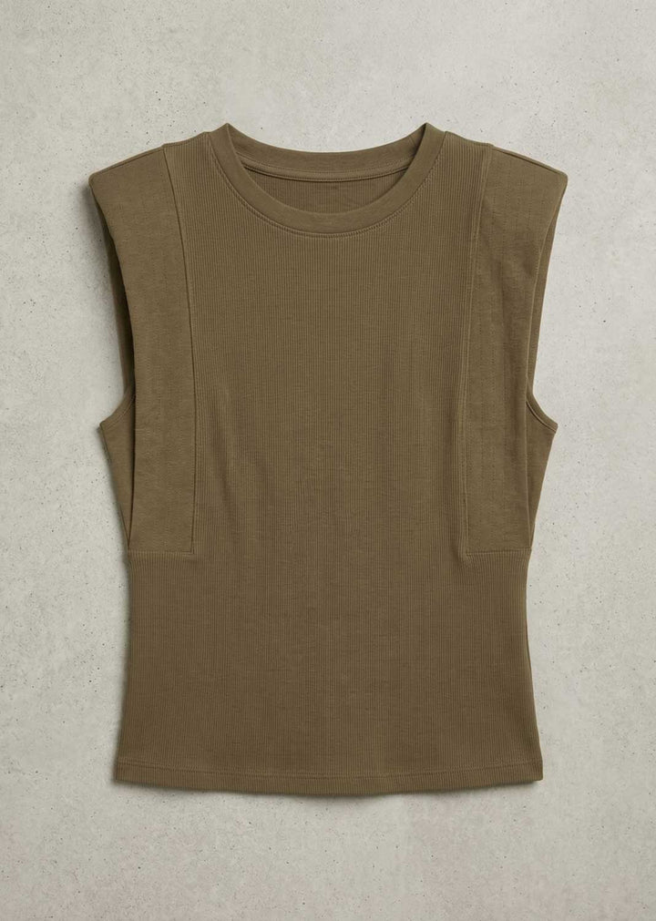Genevieve Khaki Extended Shoulder Tshirt