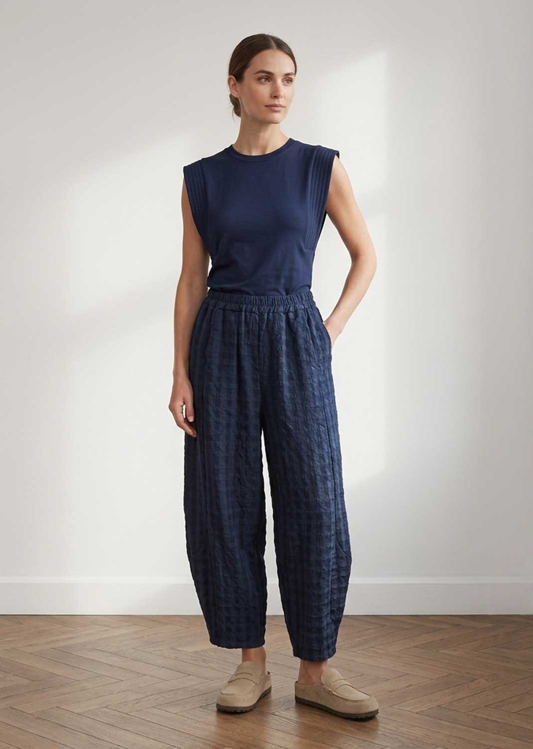 Genevieve Navy Extended Shoulder Tshirt
