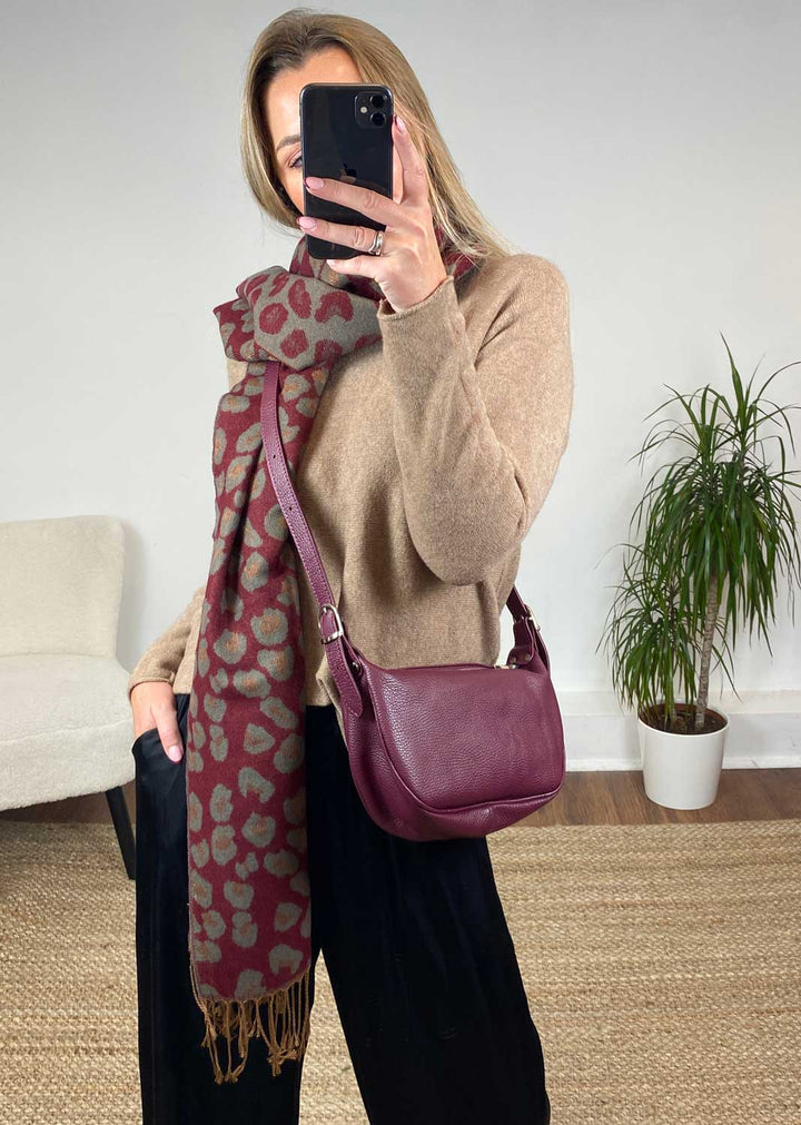 Gigi Leopard Scarf in Burgundy