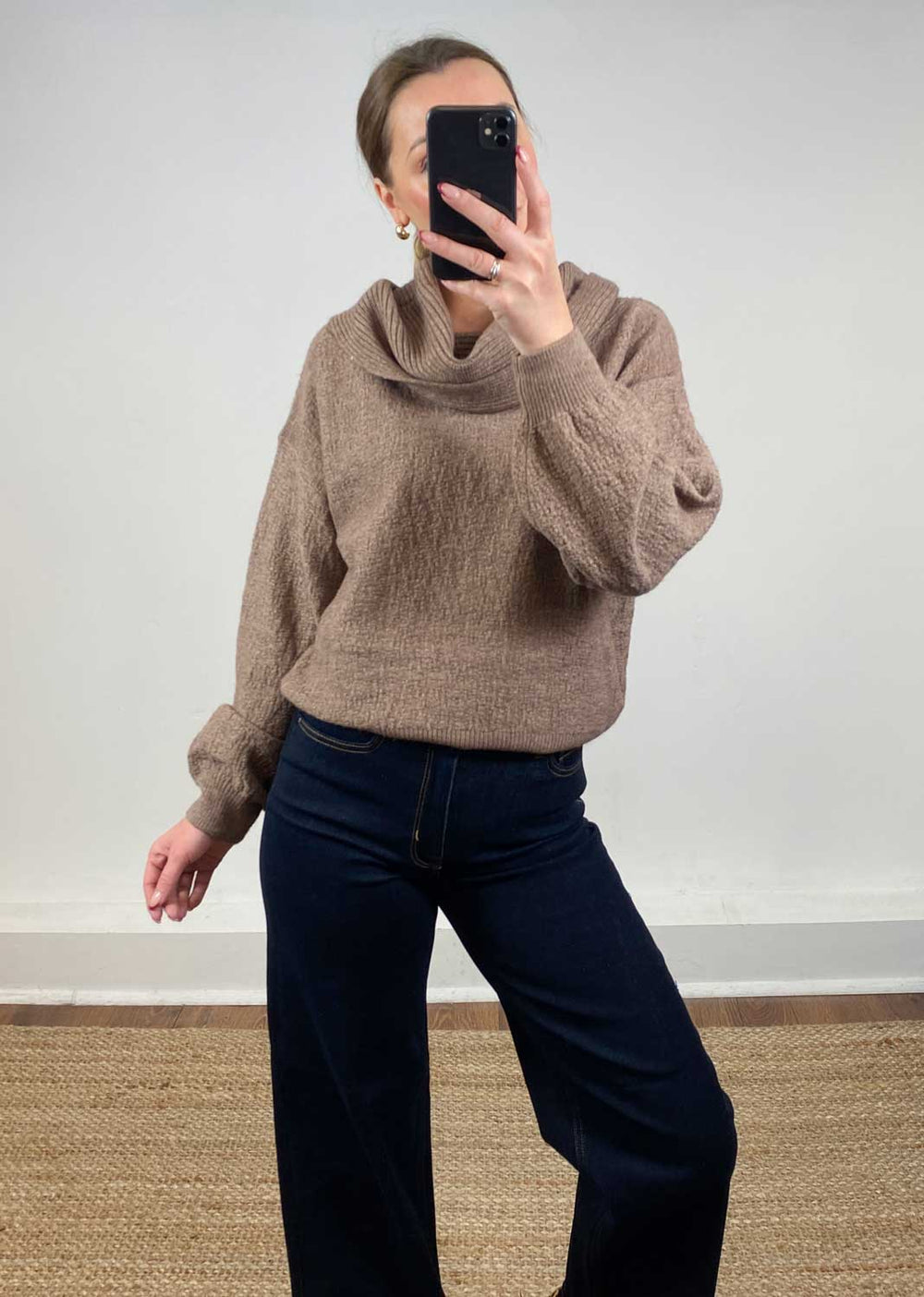multi-way knit jumper taupe