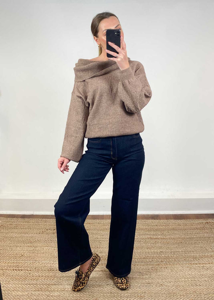 multi-way knit jumper taupe