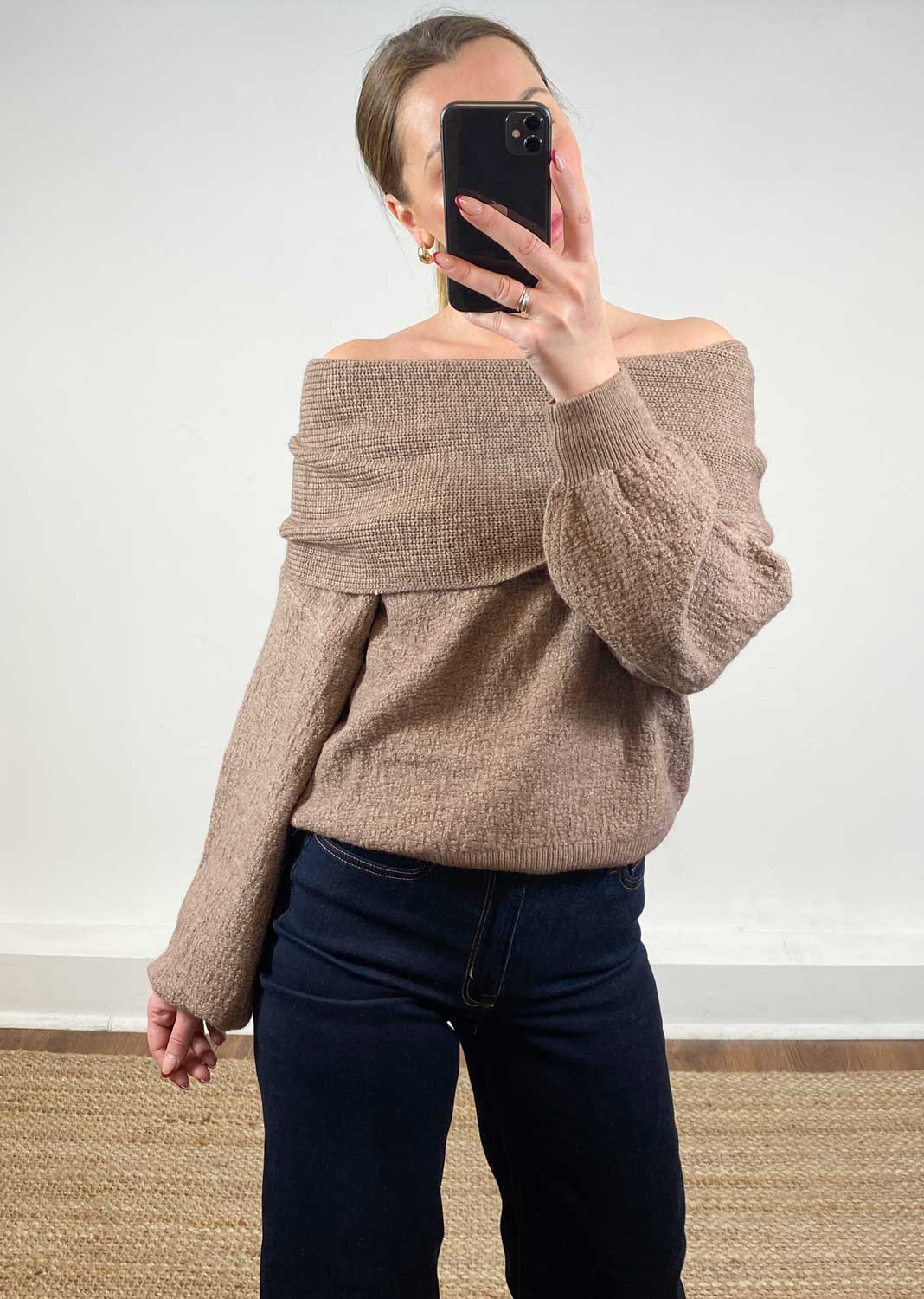 multi-way knit jumper taupe