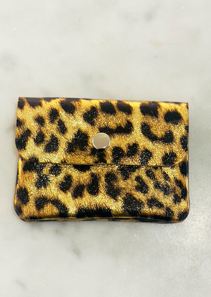 Small Metallic Leather Coin Purse - Gold Leopard