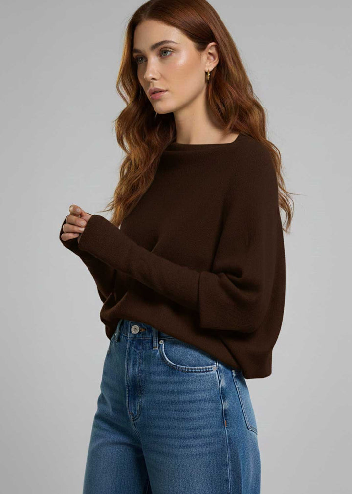 Grace  Asymmetric Knit Jumper in Chocolate Brown