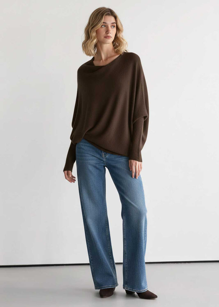 asymmetric knitted jumper brown
