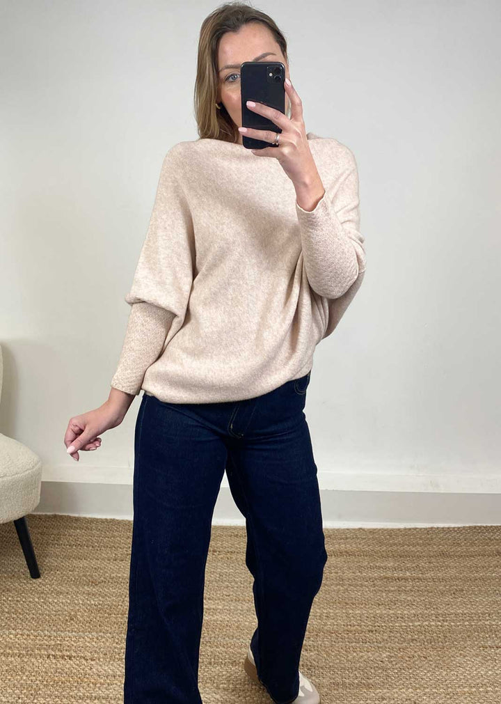 Grace Asymmetric Knit Jumper in Oatmeal