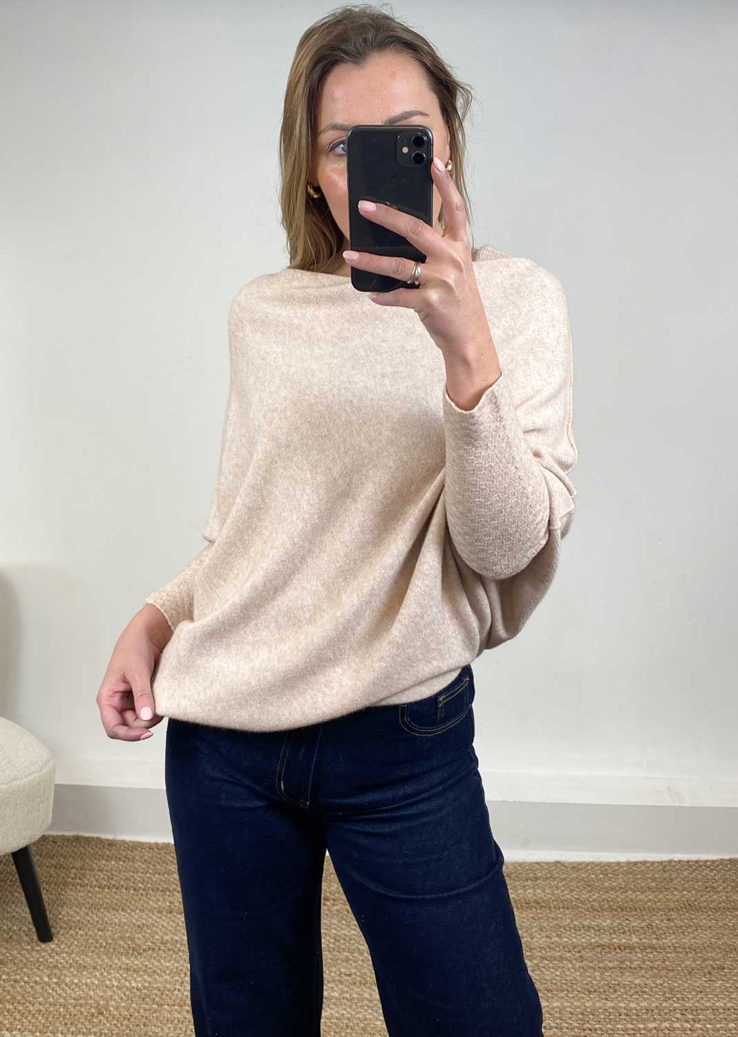 Grace Asymmetric Knit Jumper in Oatmeal