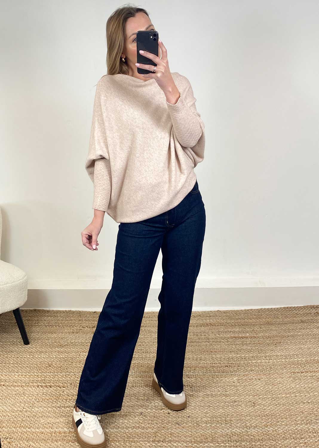 Grace Asymmetric Knit Jumper in Oatmeal