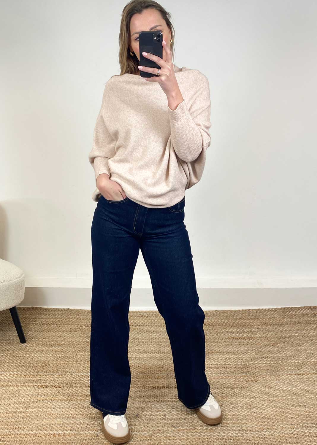 Grace Asymmetric Knit Jumper in Oatmeal