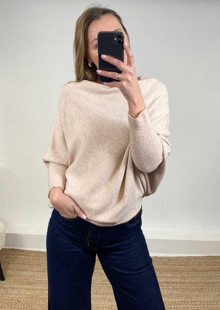 Grace Asymmetric Knit Jumper in Oatmeal