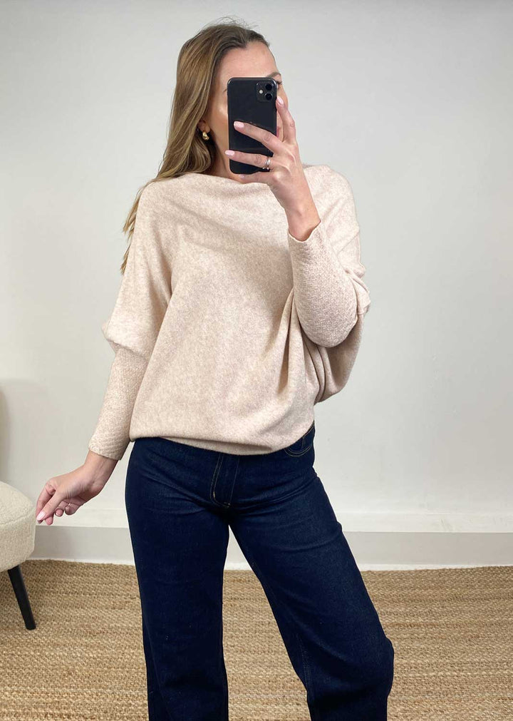 Grace Asymmetric Knit Jumper in Oatmeal