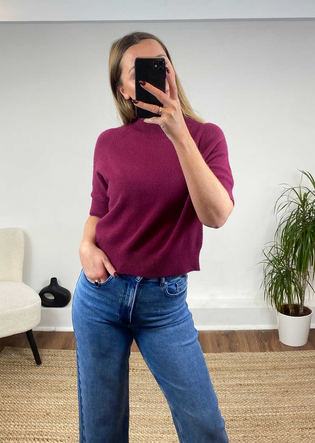 Elle Soft Knit Top in Burgundy