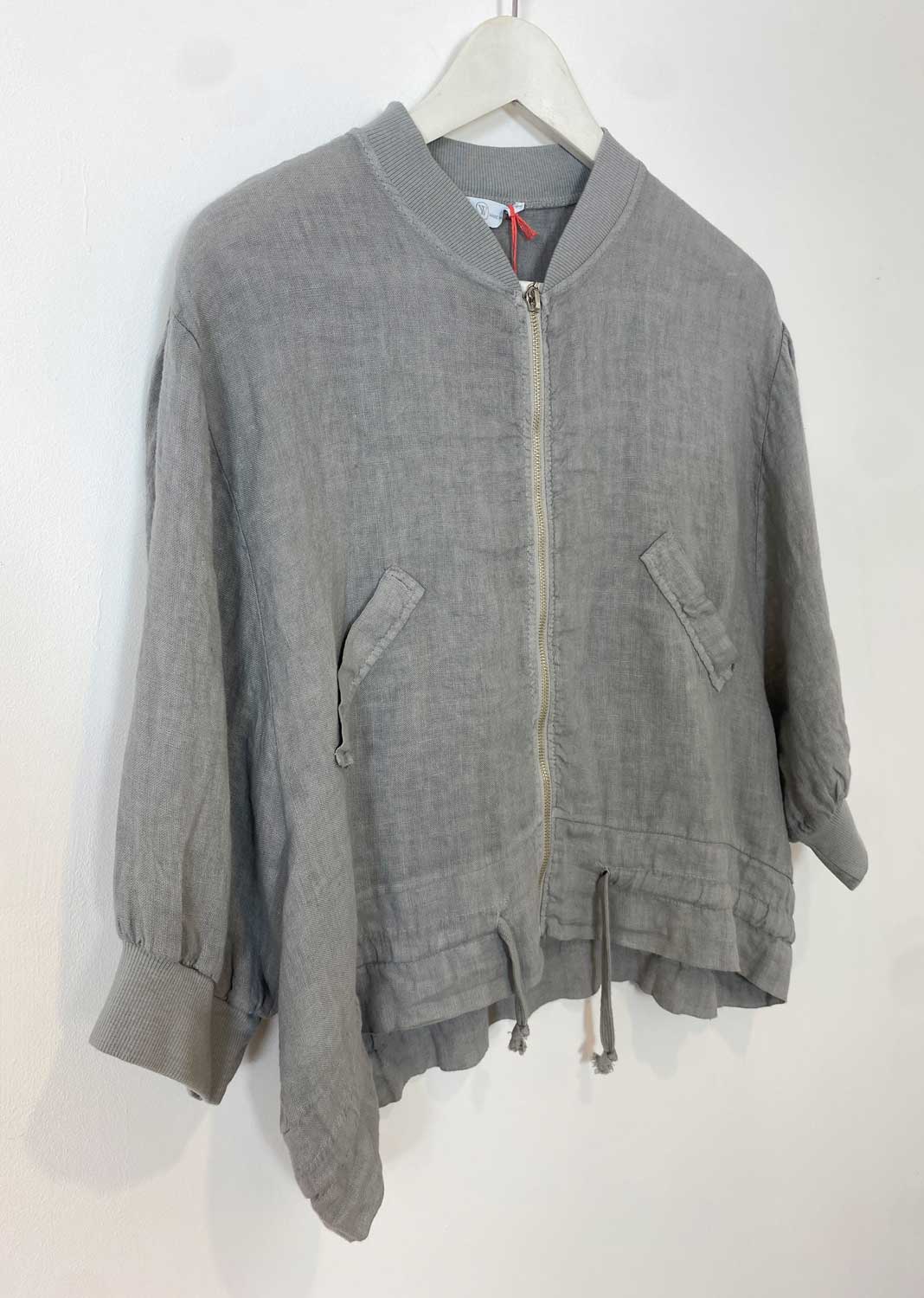 Lennon Linen Bomber Jacket in Pale Grey