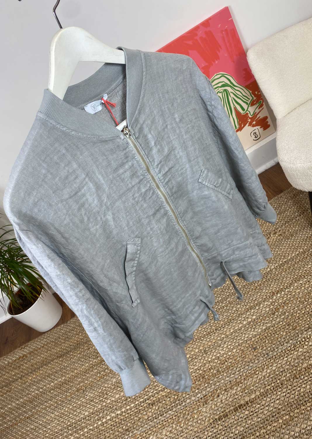 Lennon Linen Bomber Jacket in Pale Grey