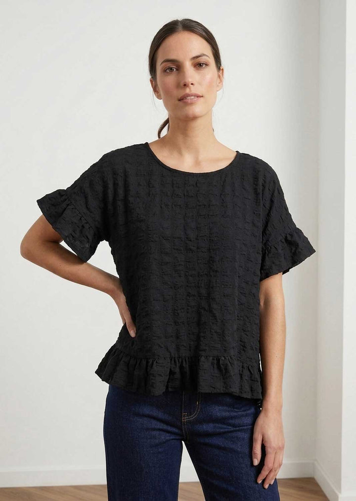 Hattie Black Frill Sleeve Top