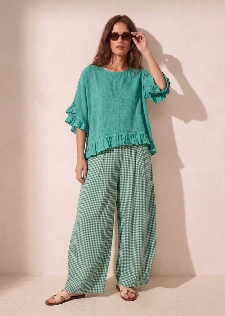Haven Green Gingham Barrel Pants