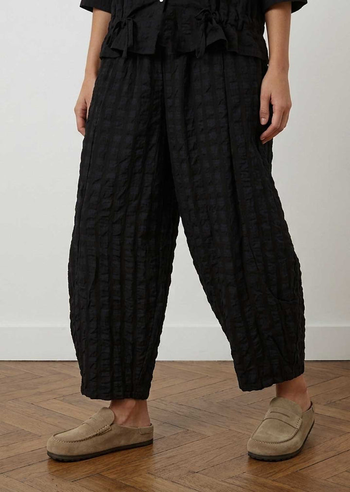 Hattie Black Checked Black Barrel Leg Pants