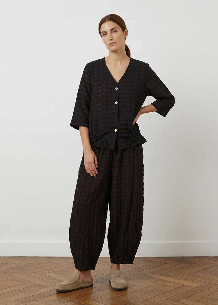 Hattie Black Checked Black Barrel Leg Pants