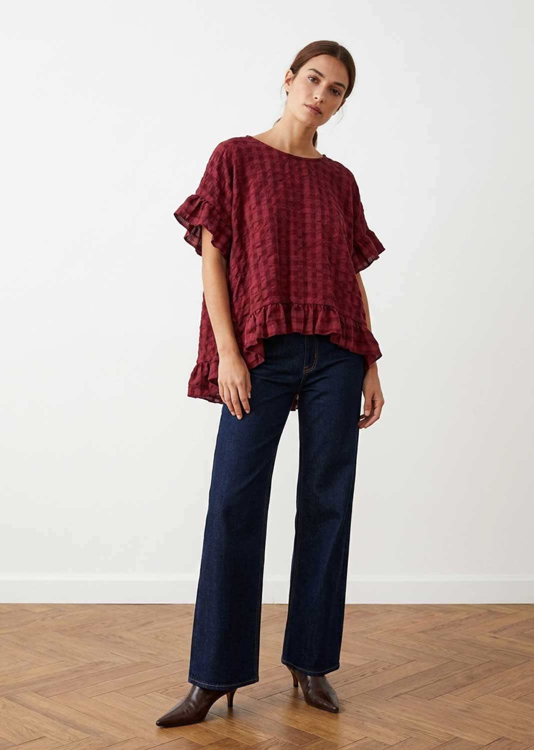 Hattie Burgundy Frill Sleeve Top