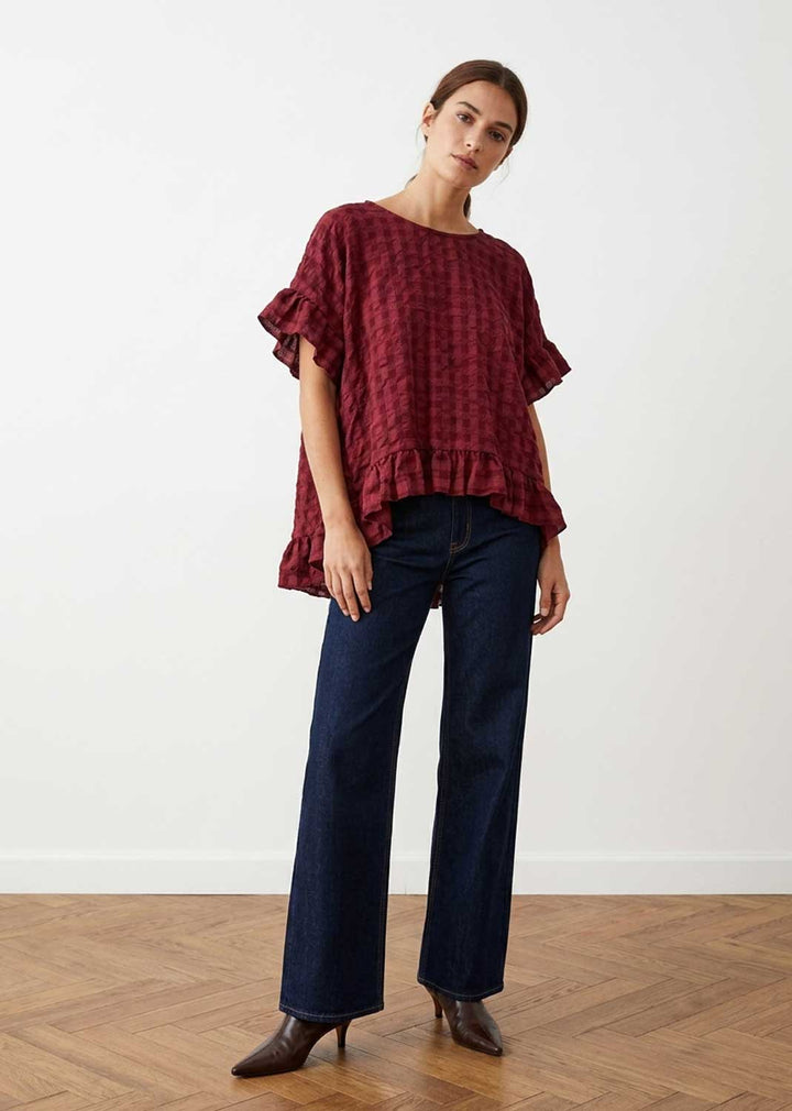 Hattie Burgundy Frill Sleeve Top