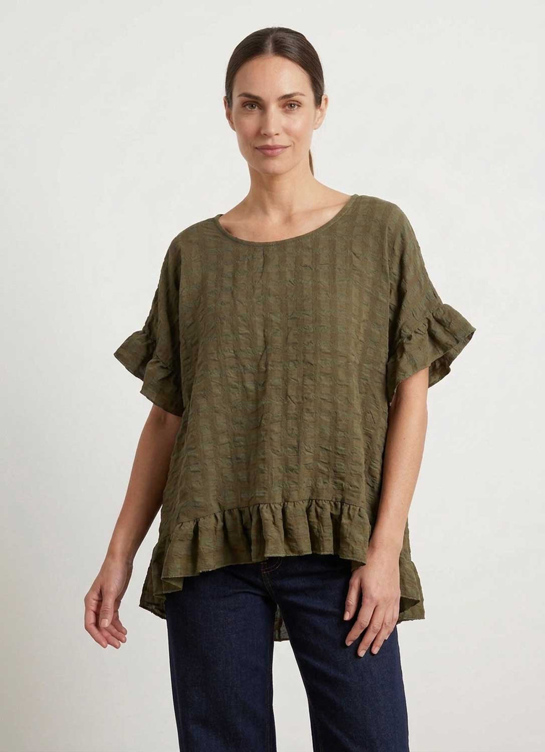 Hattie Khaki Frill Sleeve Top
