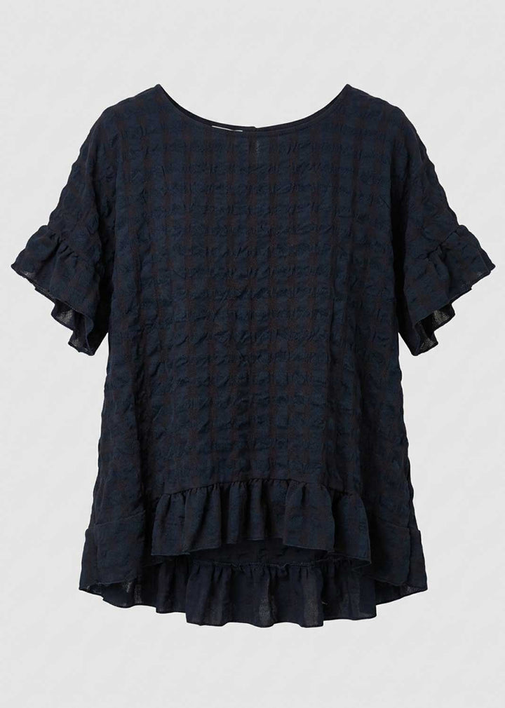 Hattie Navy Frill Sleeve Top