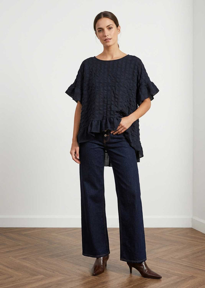 navy frill batwing top 