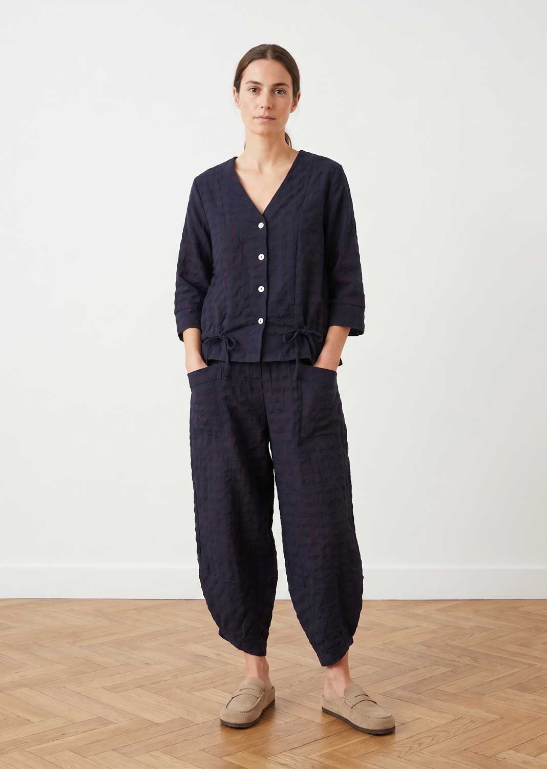 Hattie Navy Checked Shirt Jacket