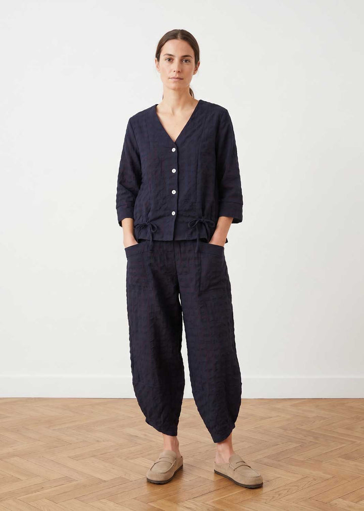 Hattie Navy Checked Shirt Jacket