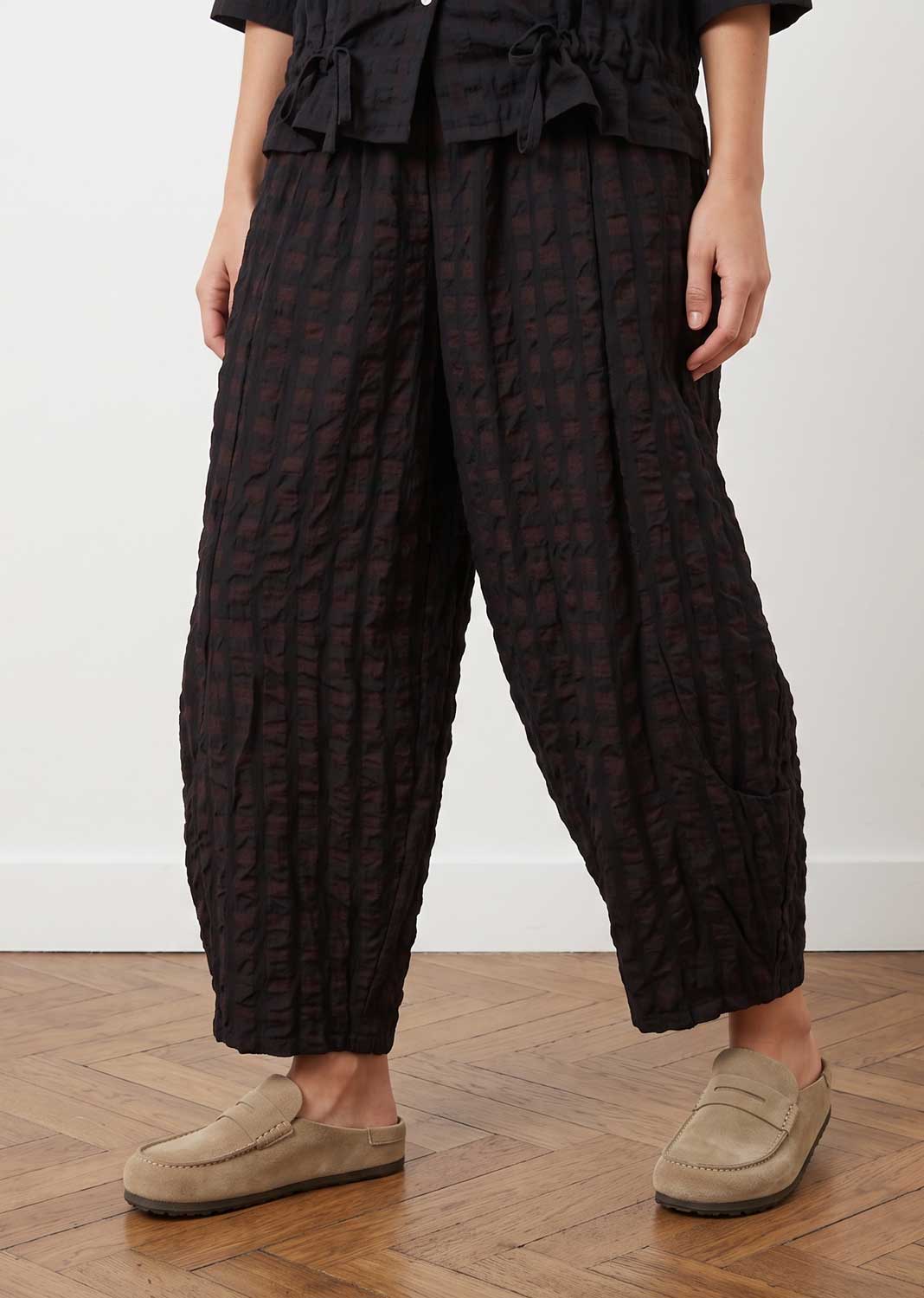 Hattie Black Checked Black Barrel Leg Pants