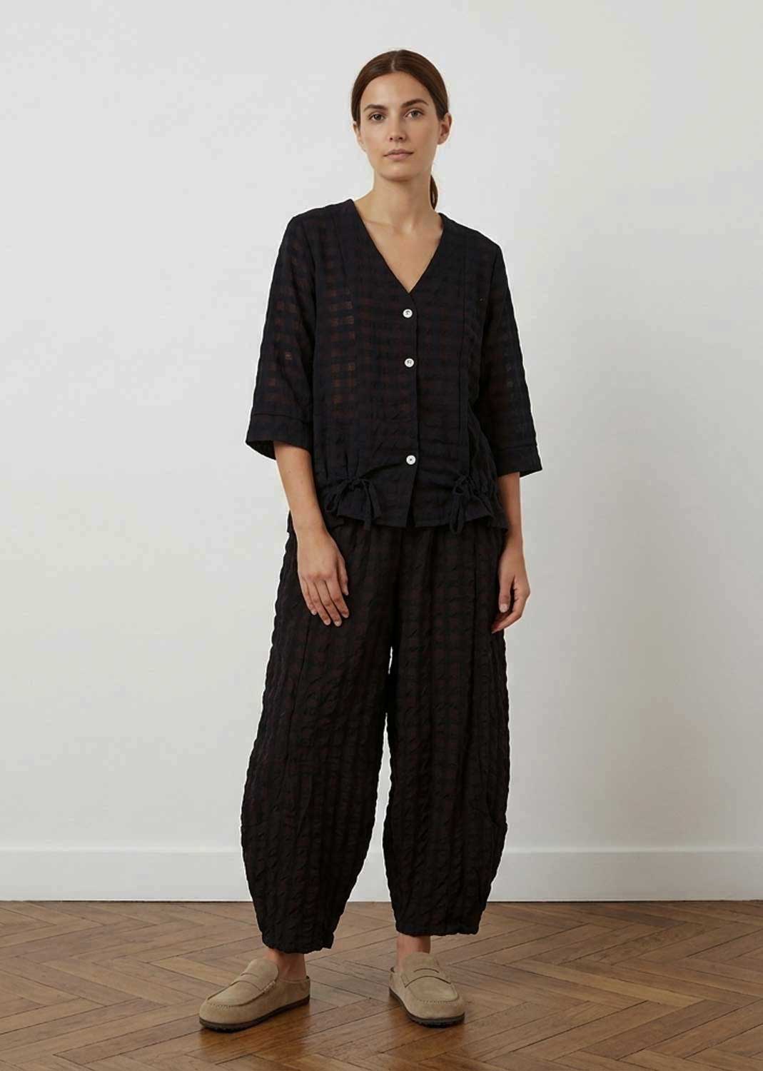 Hattie Black Checked Black Barrel Leg Pants