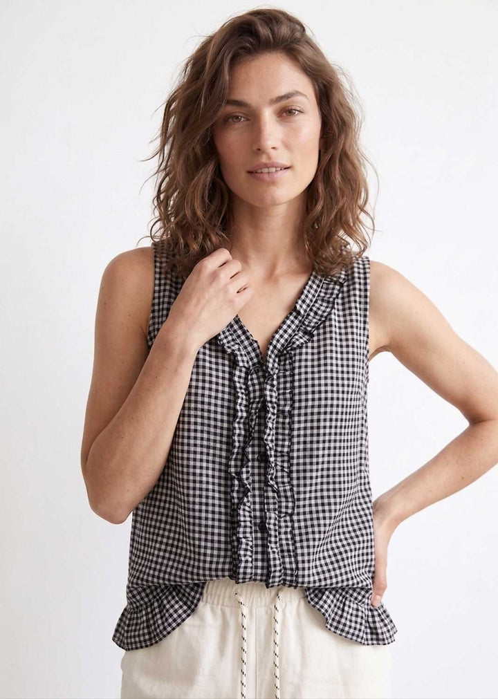 Haven Black Gingham Frill Top