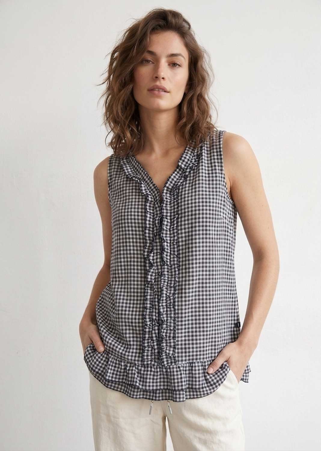Haven Black Gingham Frill Top