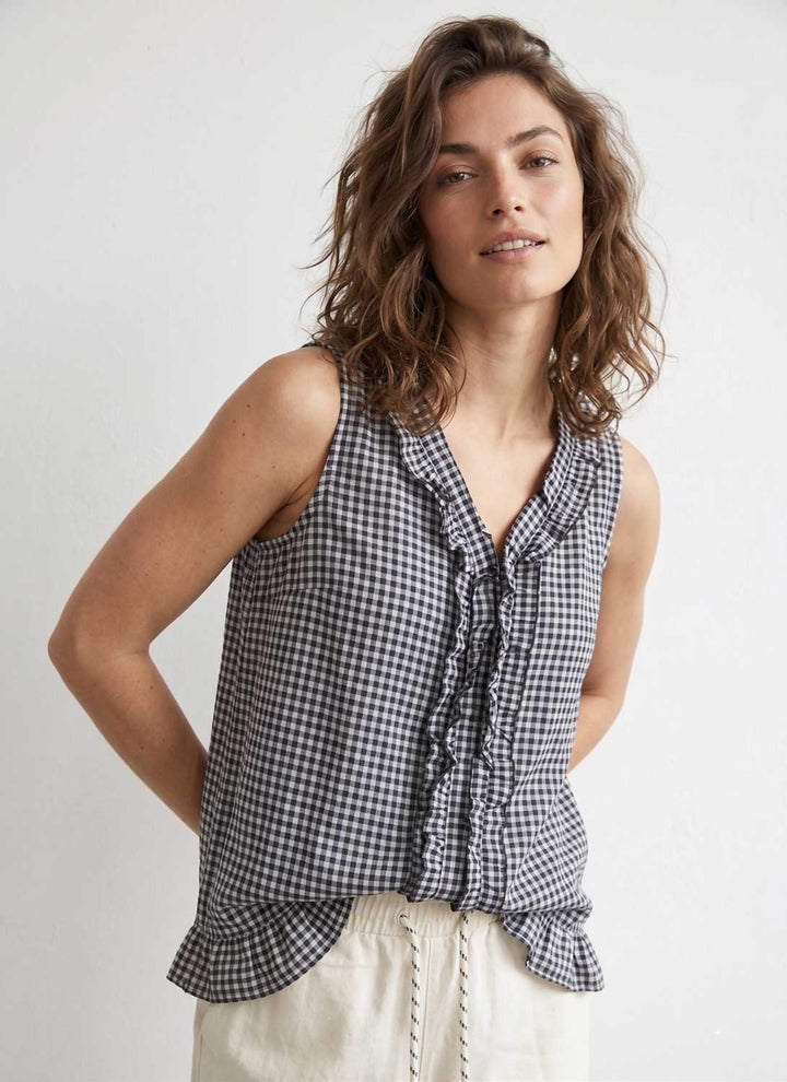 Haven Navy Gingham Frill Top