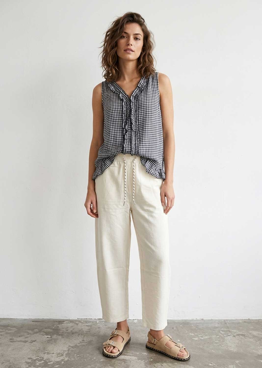 Haven Navy Gingham Frill Top