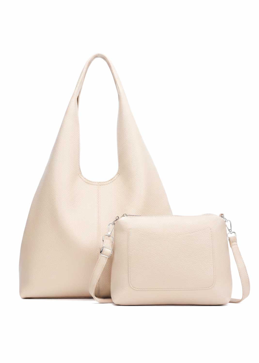 Faux leather 2 in 1 shopper bag cream