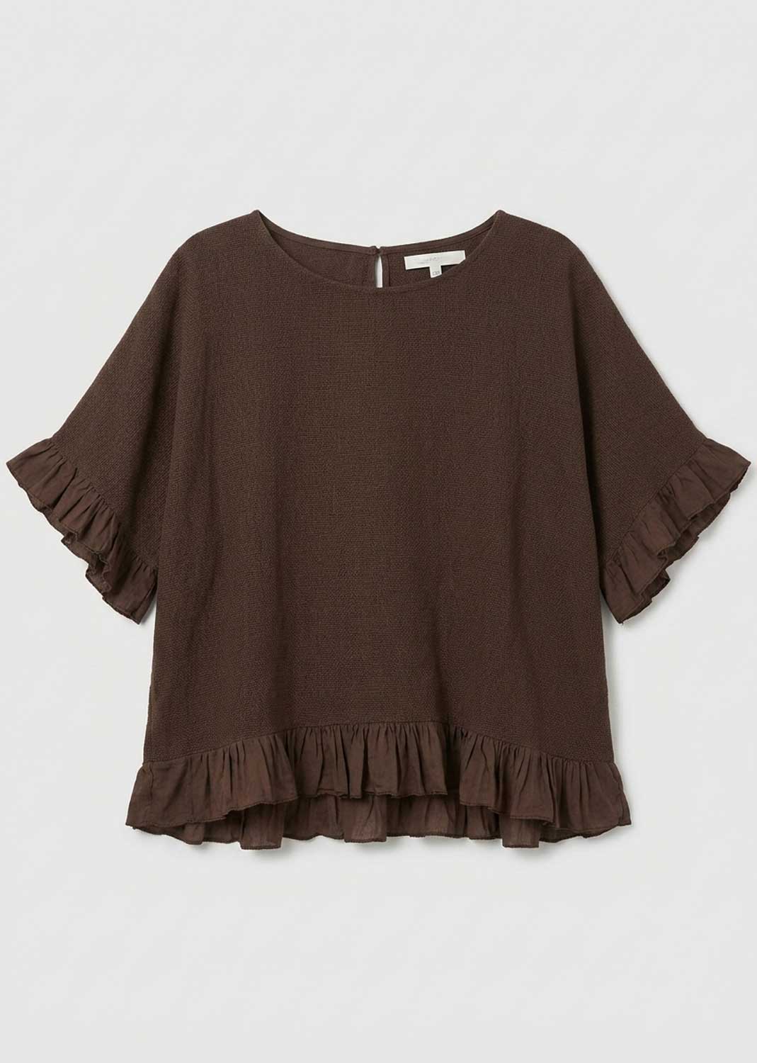 Hilary Brown Hopsack Frill Top