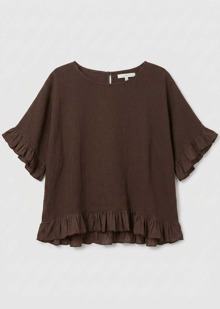 Hilary Brown Hopsack Frill Top
