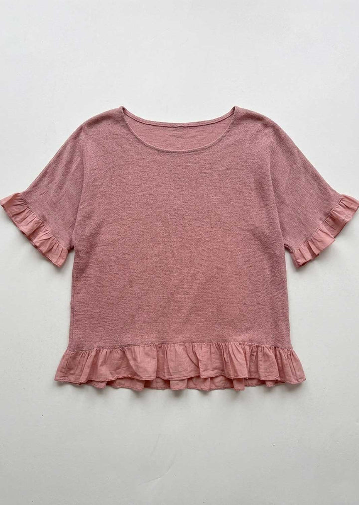 Hilary Pink Hopsack Frill Top