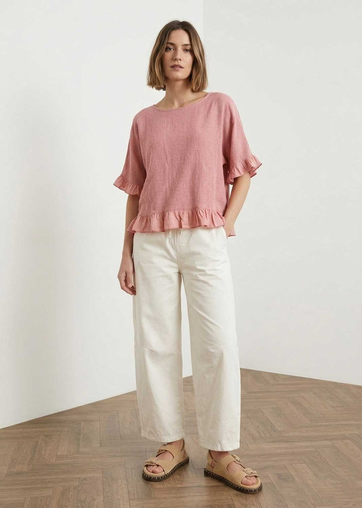 Hilary Pink Hopsack Frill Top