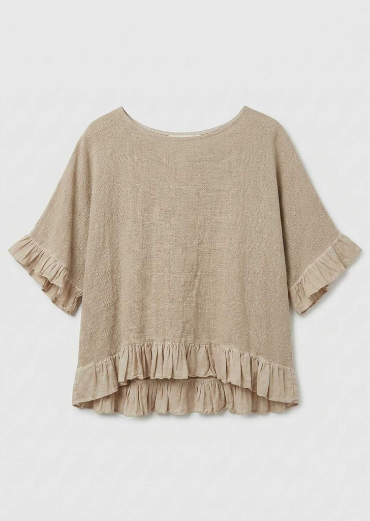 Women's Stone Hopsack Frill Top – Bond Boutique