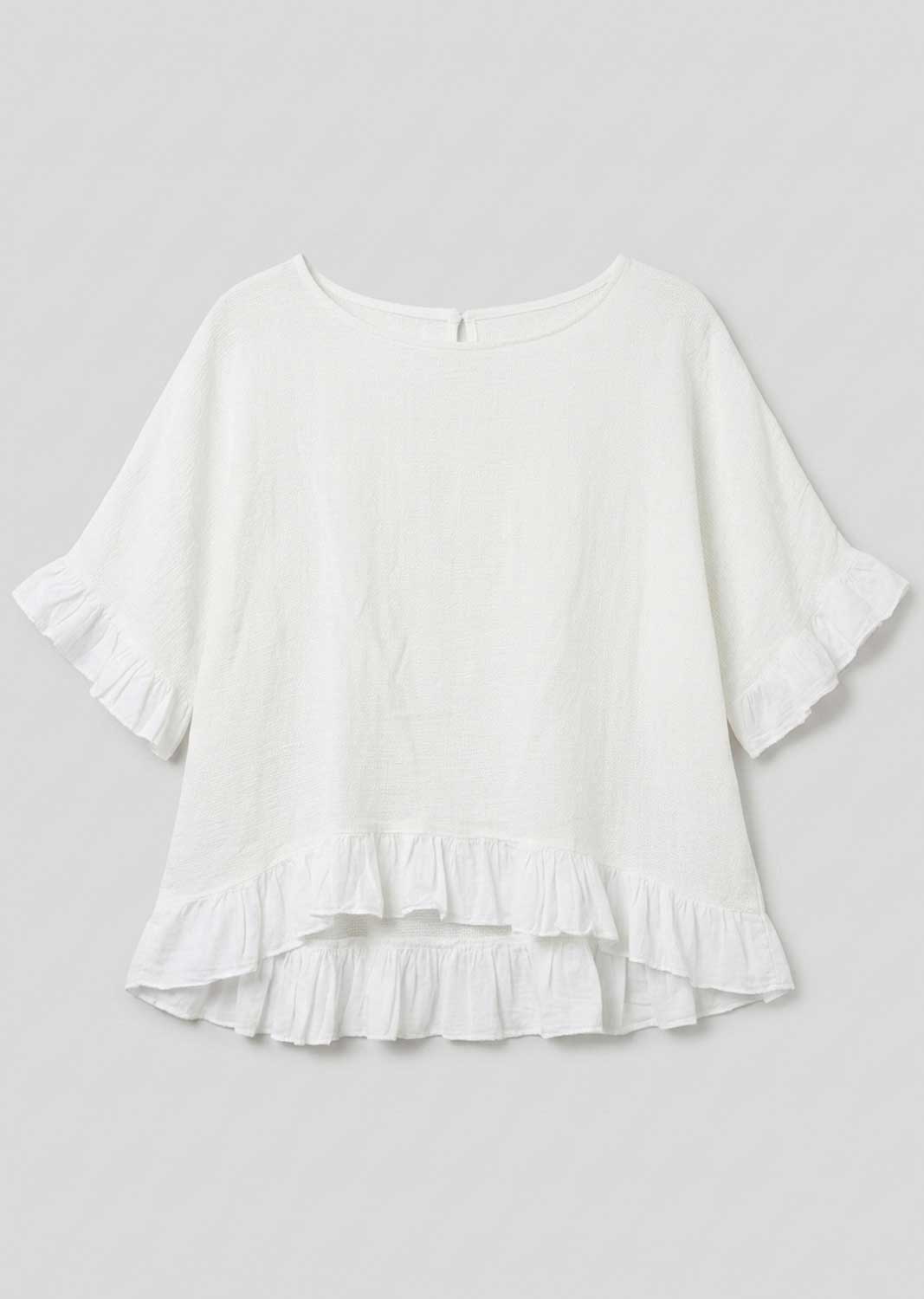 Hilary White Hopsack Frill Top