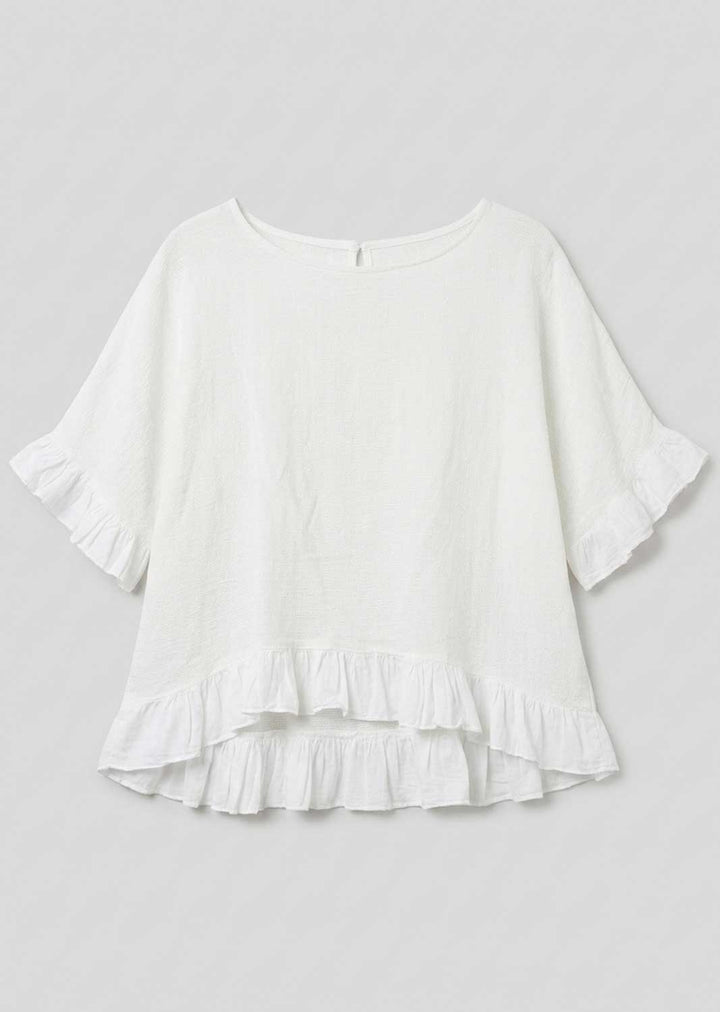 Hilary White Hopsack Frill Top