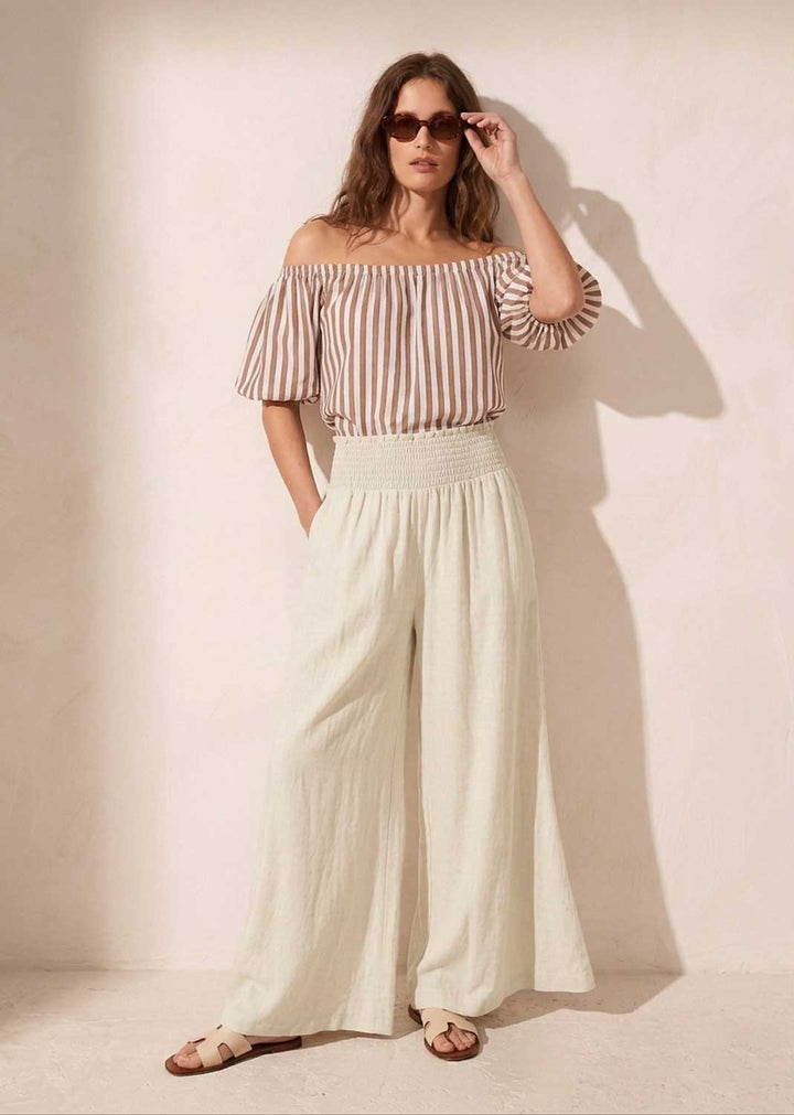 Honour Cream Shirred Palazzo Pants