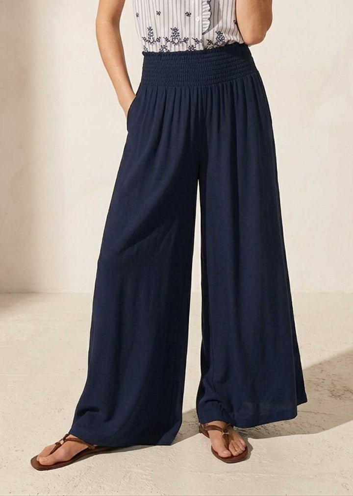 Honour Navy Shirred Palazzo Pants