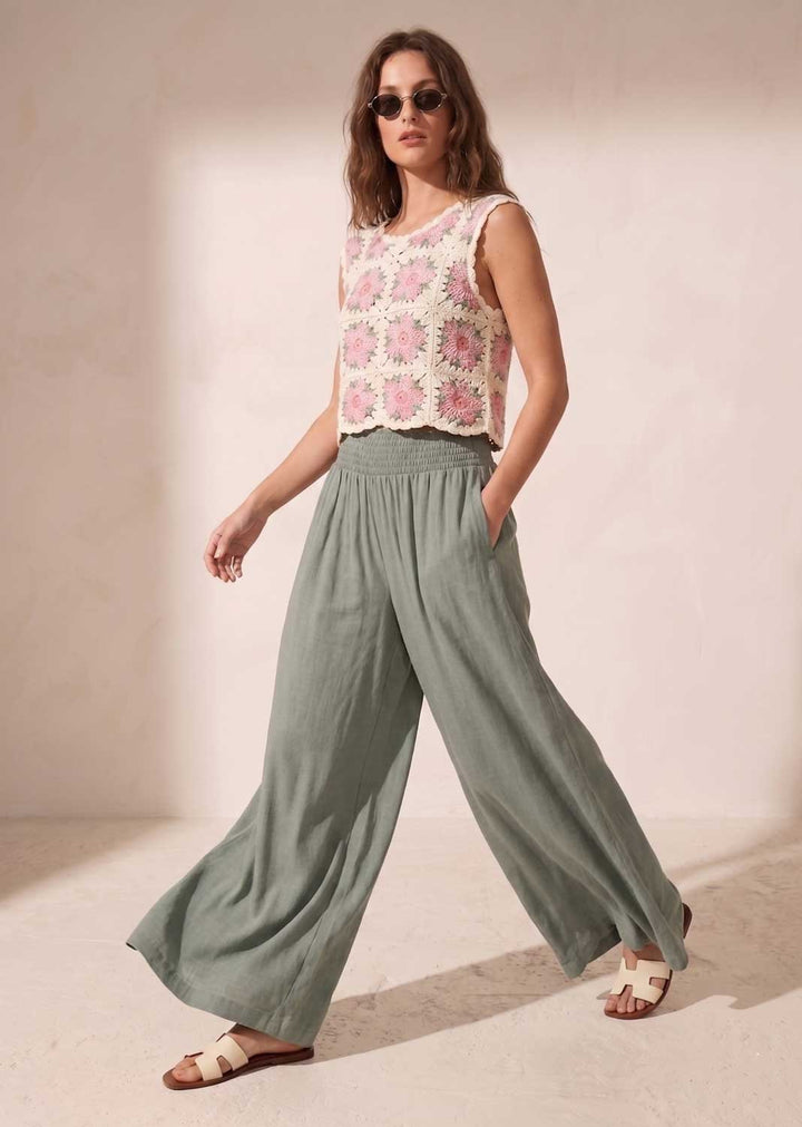 Honour Sage Green Shirred Palazzo Pants