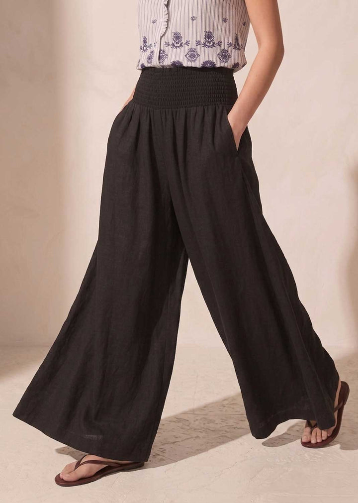 Honour Black Shirred Palazzo Pants